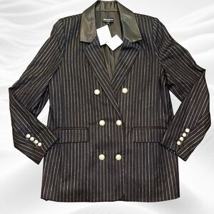 NWT Generation Love NEW Large Cassidy Pinstripe‎ Blazer Black Gold Double Breast